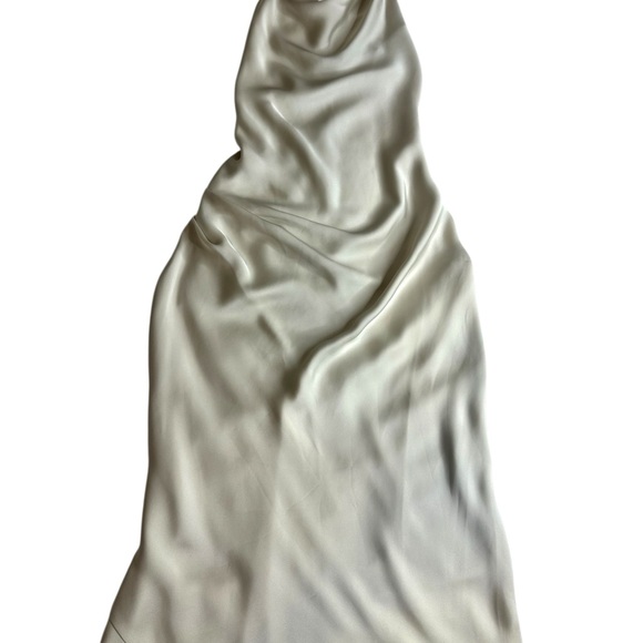 Babaton Satin Dress Cream Sheath Midi Dress Halter Neckline - Picture 8 of 9